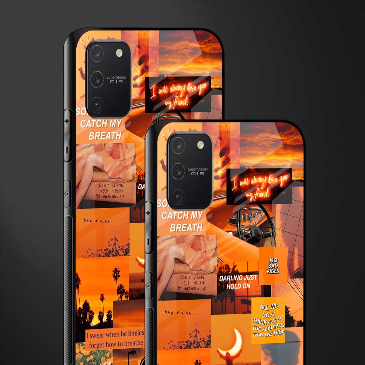 orange aesthetic glass case for samsung galaxy a91 image-2