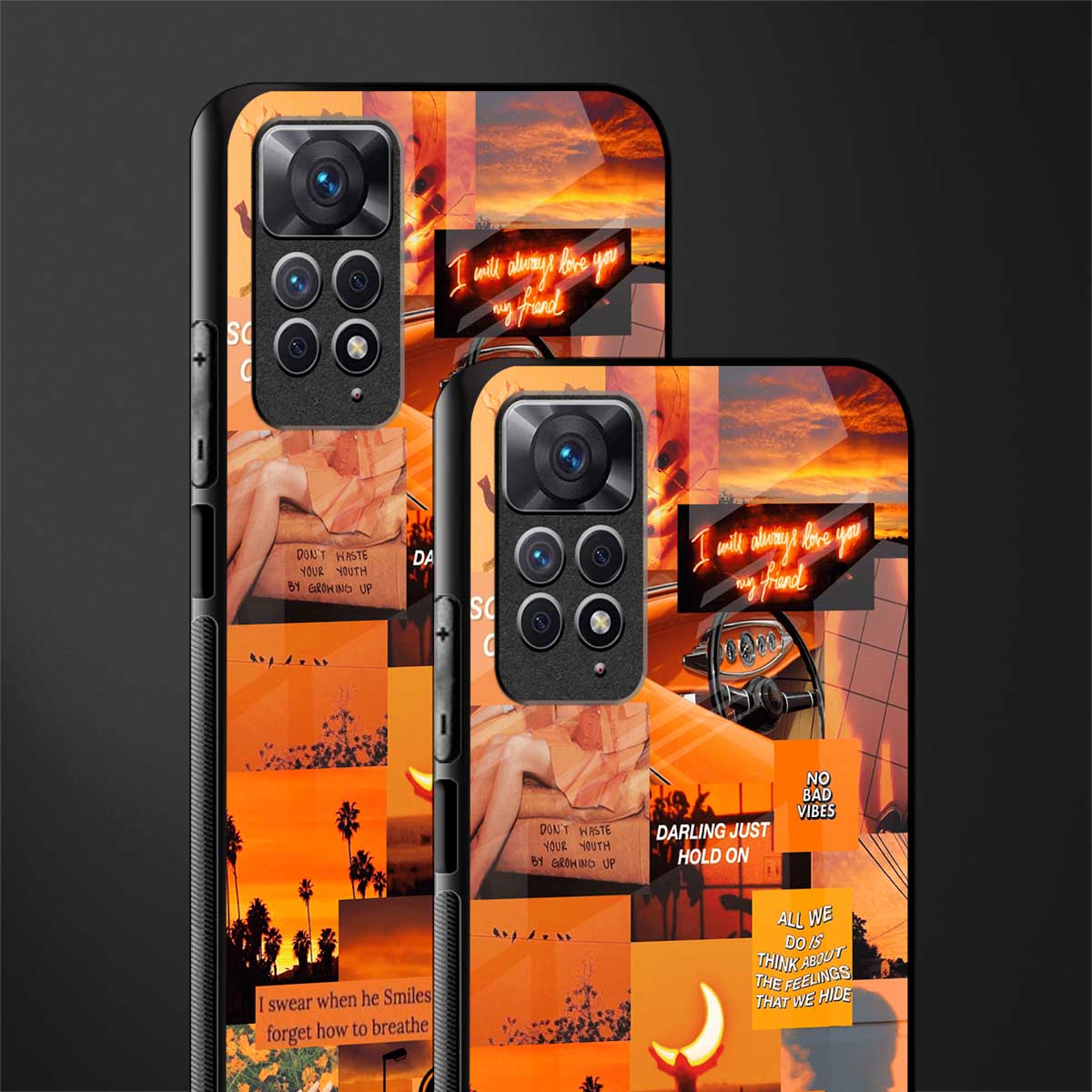 orange aesthetic glass case for redmi note 11s image-2