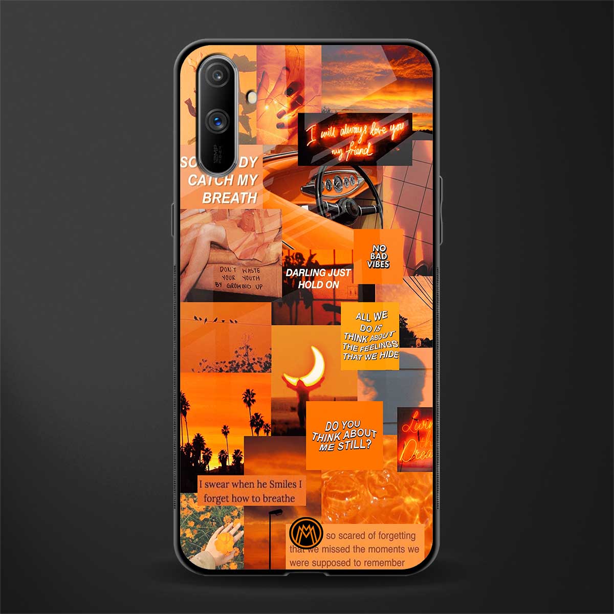 orange aesthetic glass case for realme c3 image