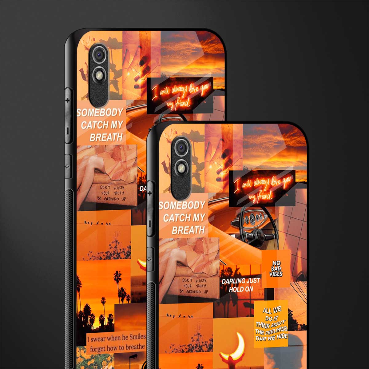 orange aesthetic glass case for redmi 9i image-2
