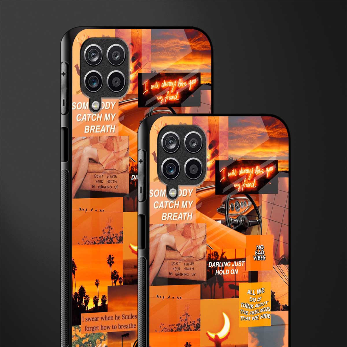 orange aesthetic glass case for samsung galaxy f12 image-2