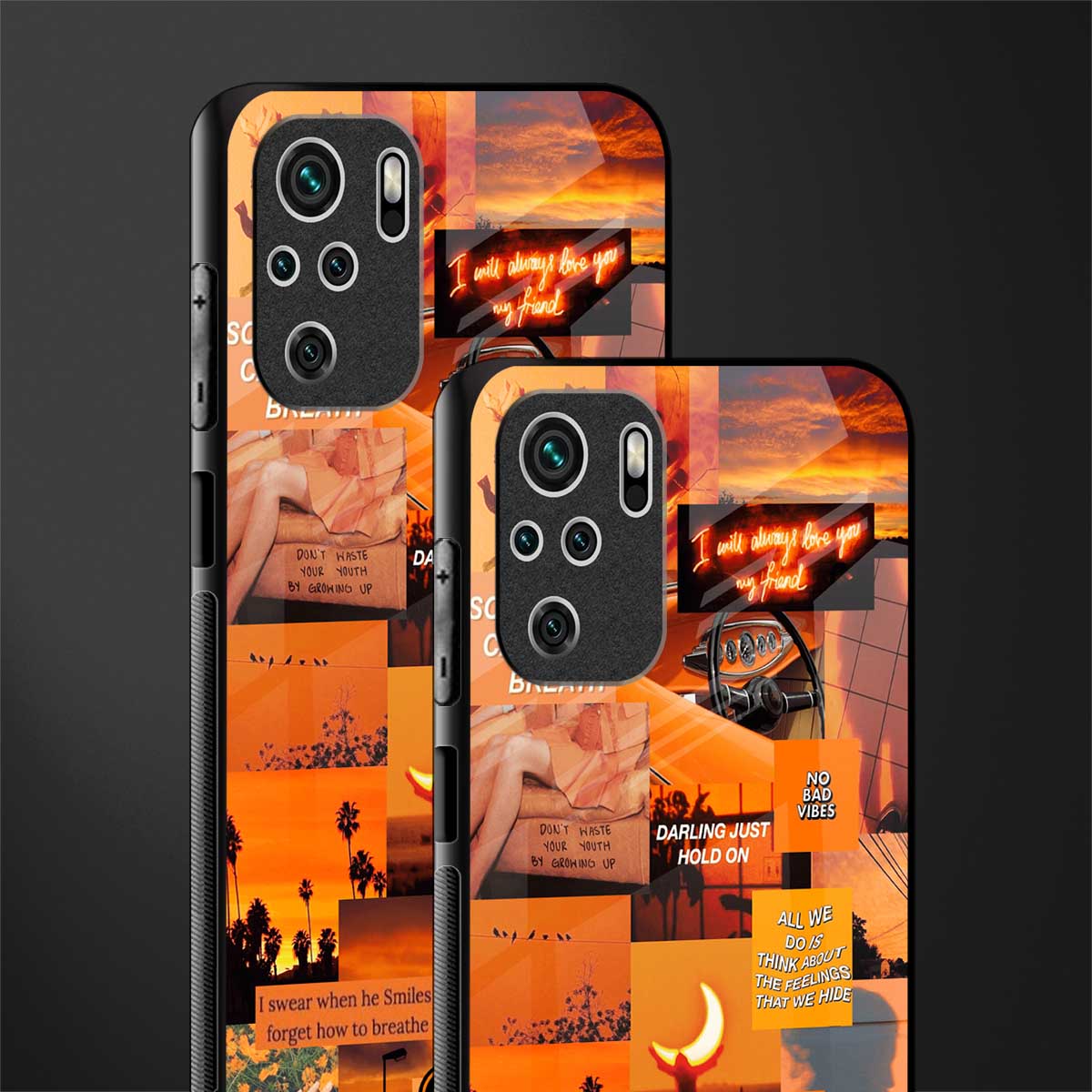 orange aesthetic glass case for redmi note 10 image-2