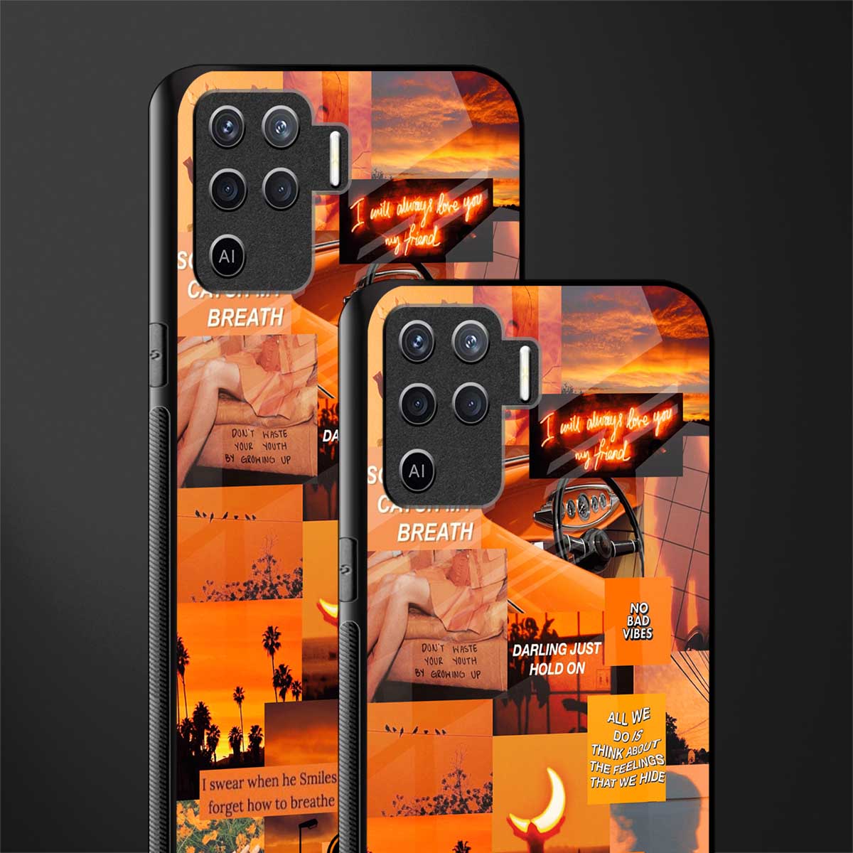 orange aesthetic glass case for oppo f19 pro image-2
