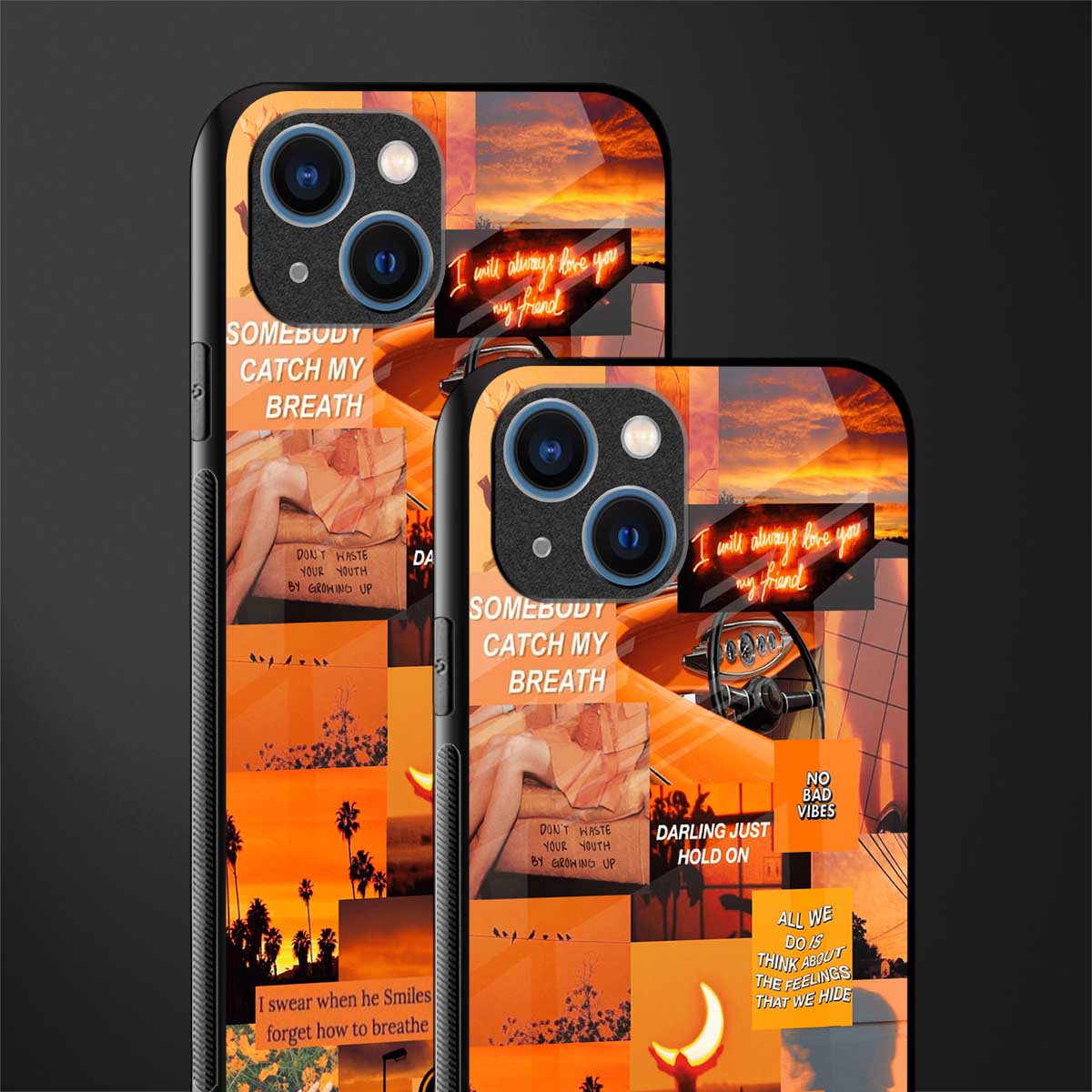orange aesthetic glass case for iphone 14 plus image-2