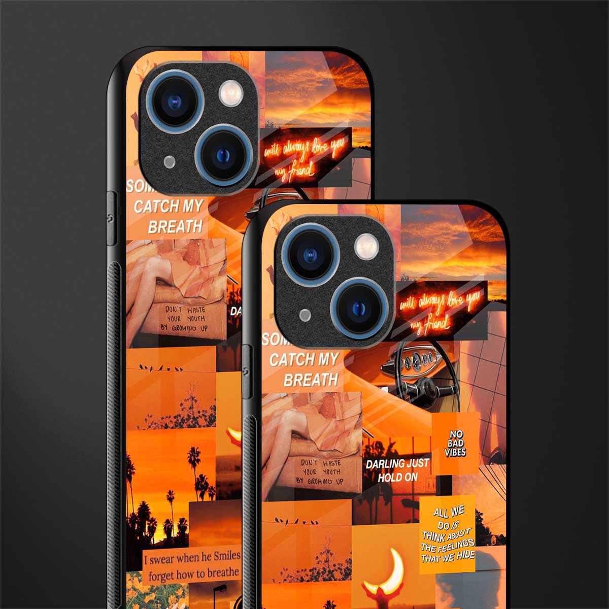 orange aesthetic glass case for iphone 13 mini image-2