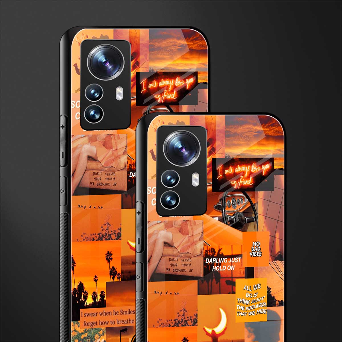 orange aesthetic back phone cover | glass case for xiaomi 12 pro