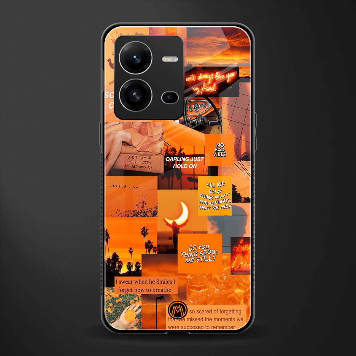 orange aesthetic back phone cover | glass case for vivo v25-5g