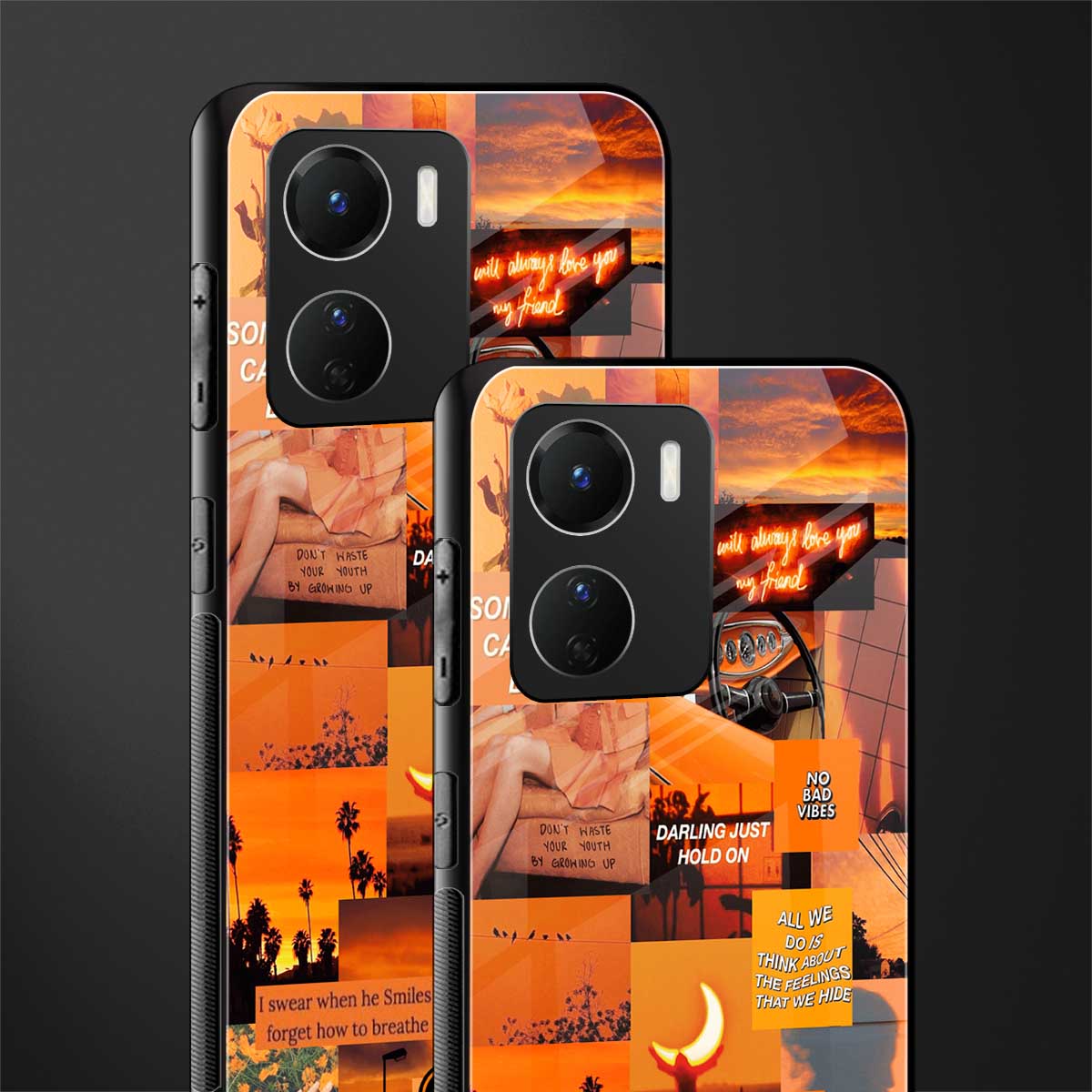 orange aesthetic back phone cover | glass case for vivo y16