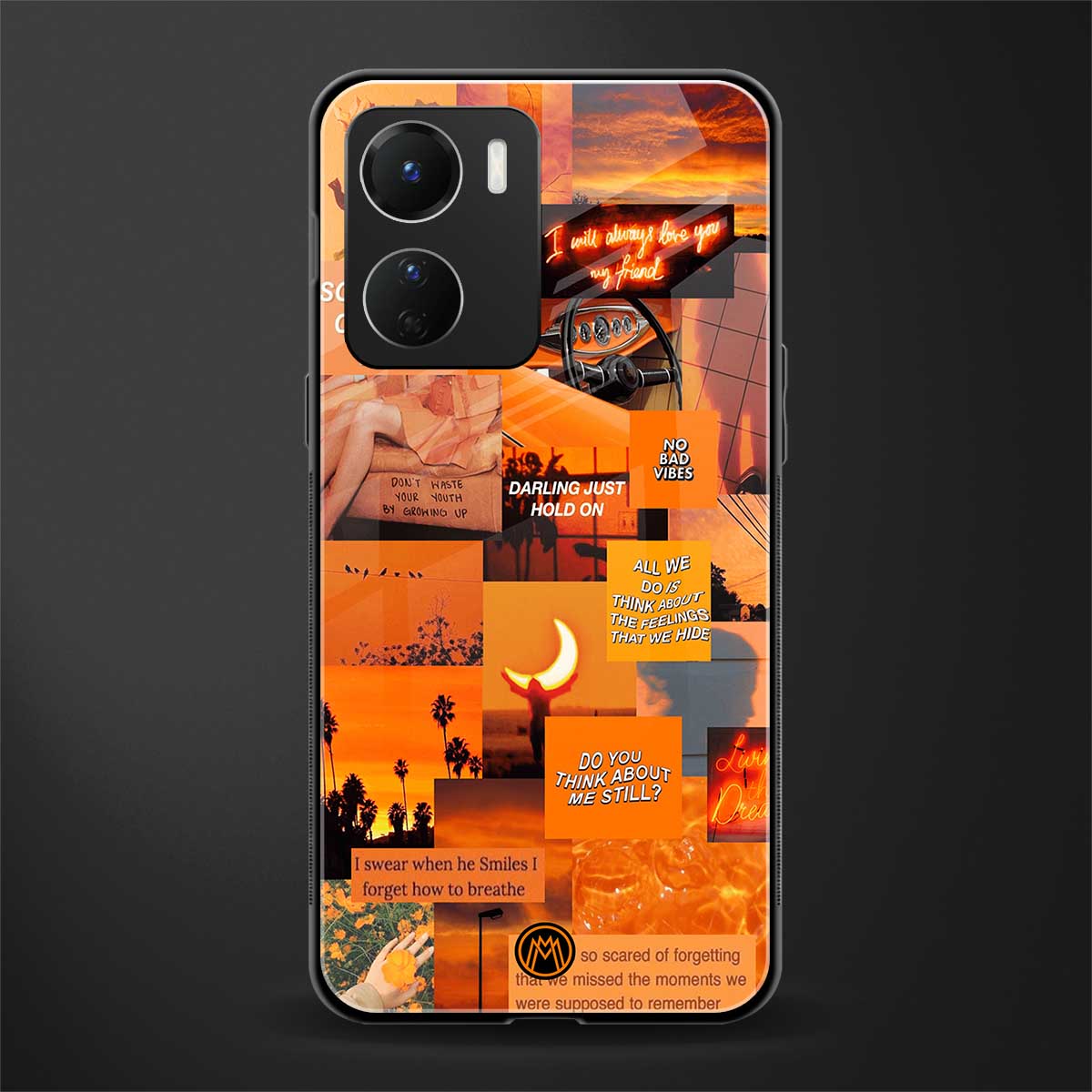 orange aesthetic back phone cover | glass case for vivo y16