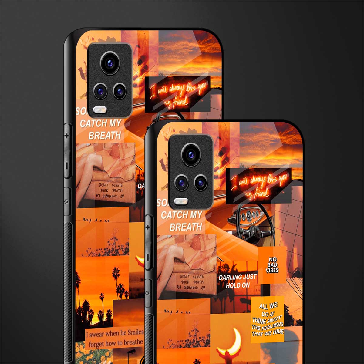 orange aesthetic back phone cover | glass case for vivo v21e 4g