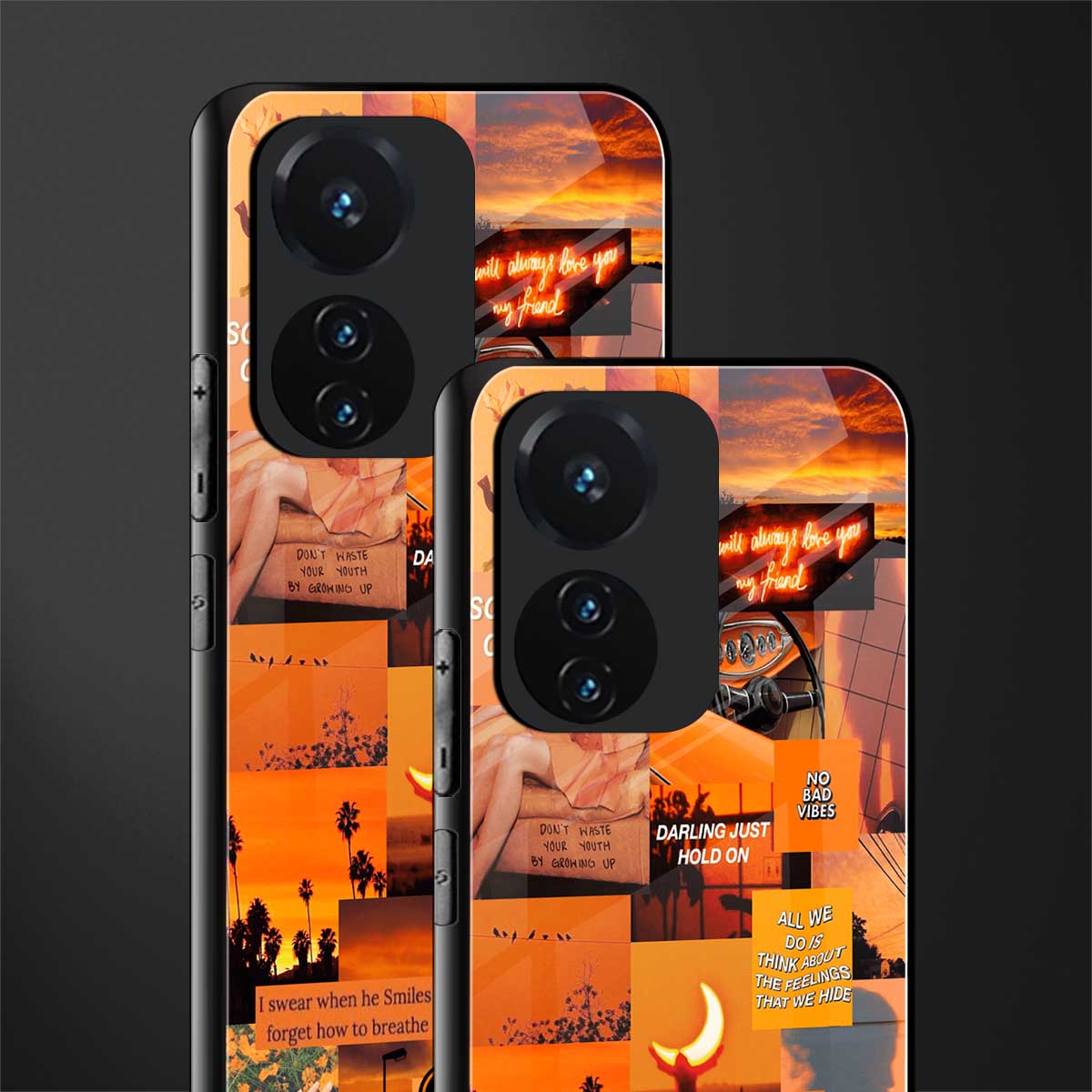 orange aesthetic back phone cover | glass case for vivo t1 44w 4g