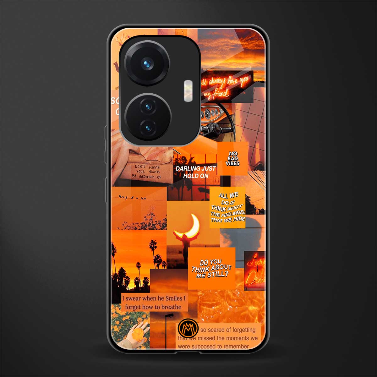 orange aesthetic back phone cover | glass case for vivo t1 44w 4g