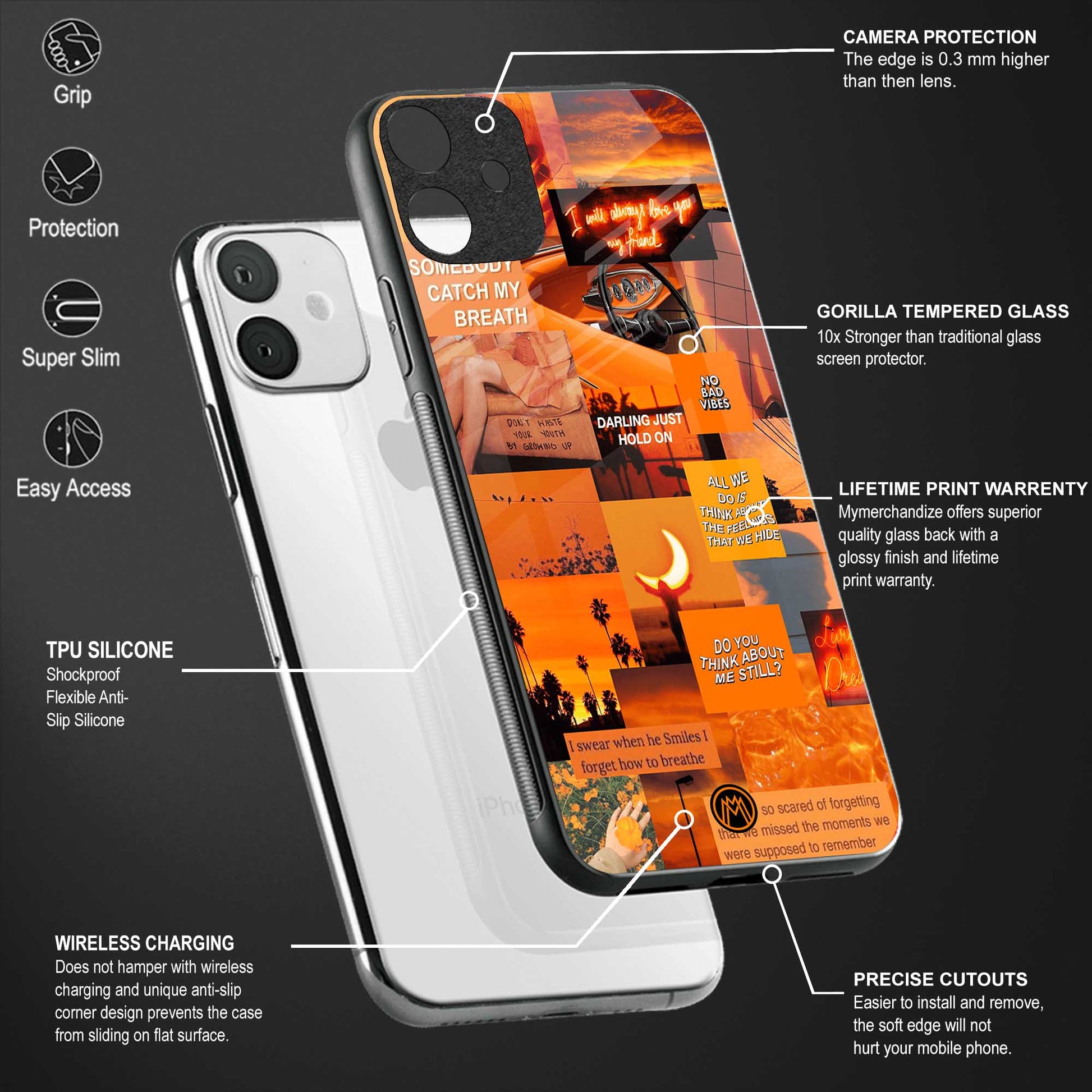 orange aesthetic glass case for redmi note 10s image-4