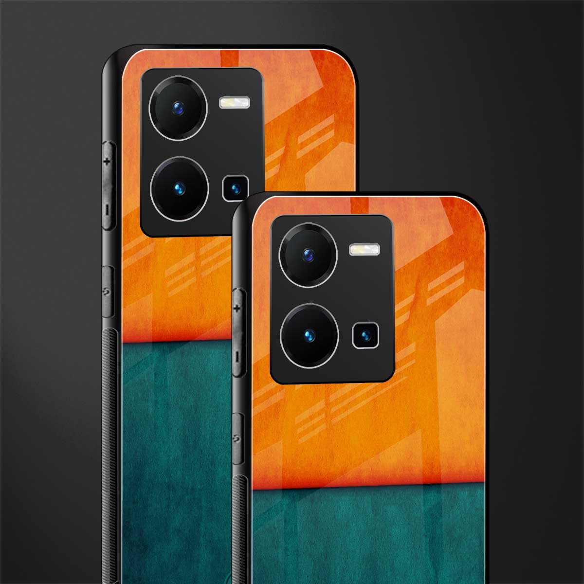 orange green back phone cover | glass case for vivo y35 4g