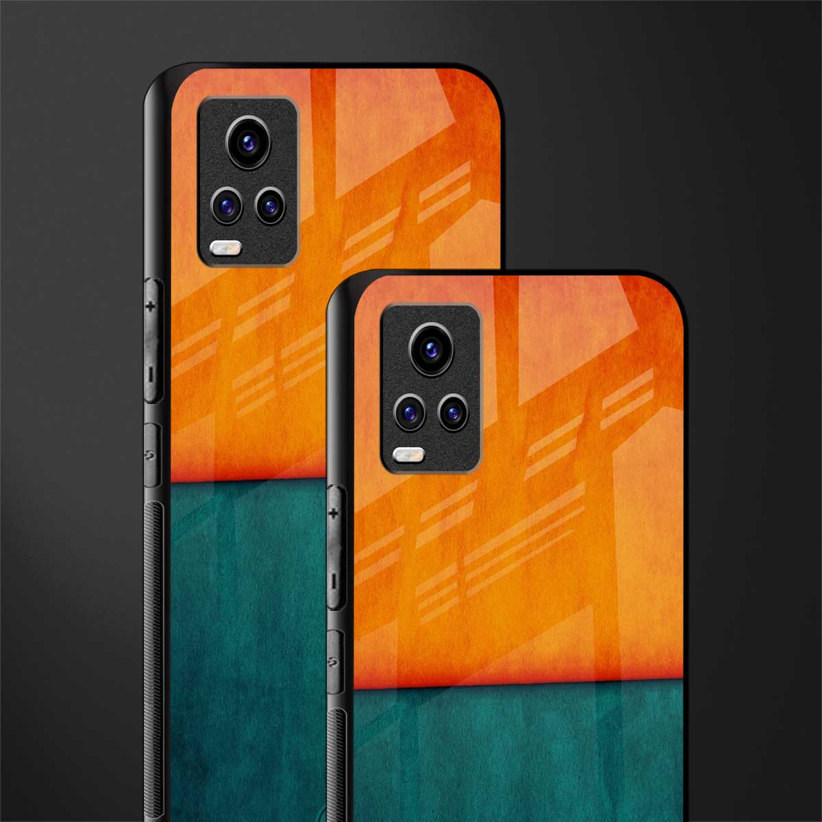 orange green back phone cover | glass case for vivo v21e 4g