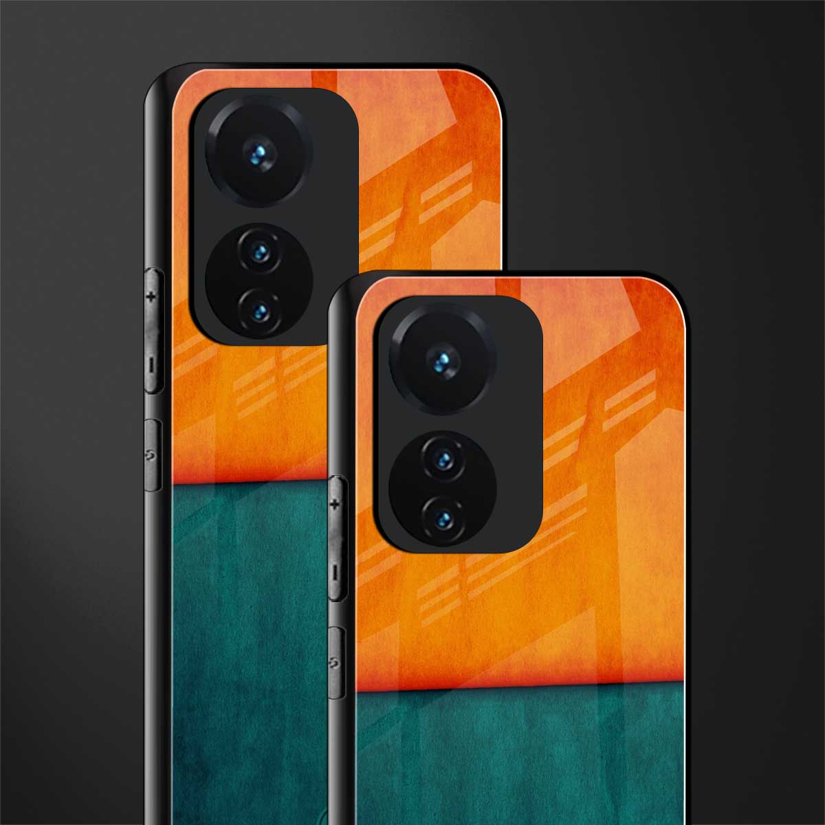 orange green back phone cover | glass case for vivo t1 44w 4g