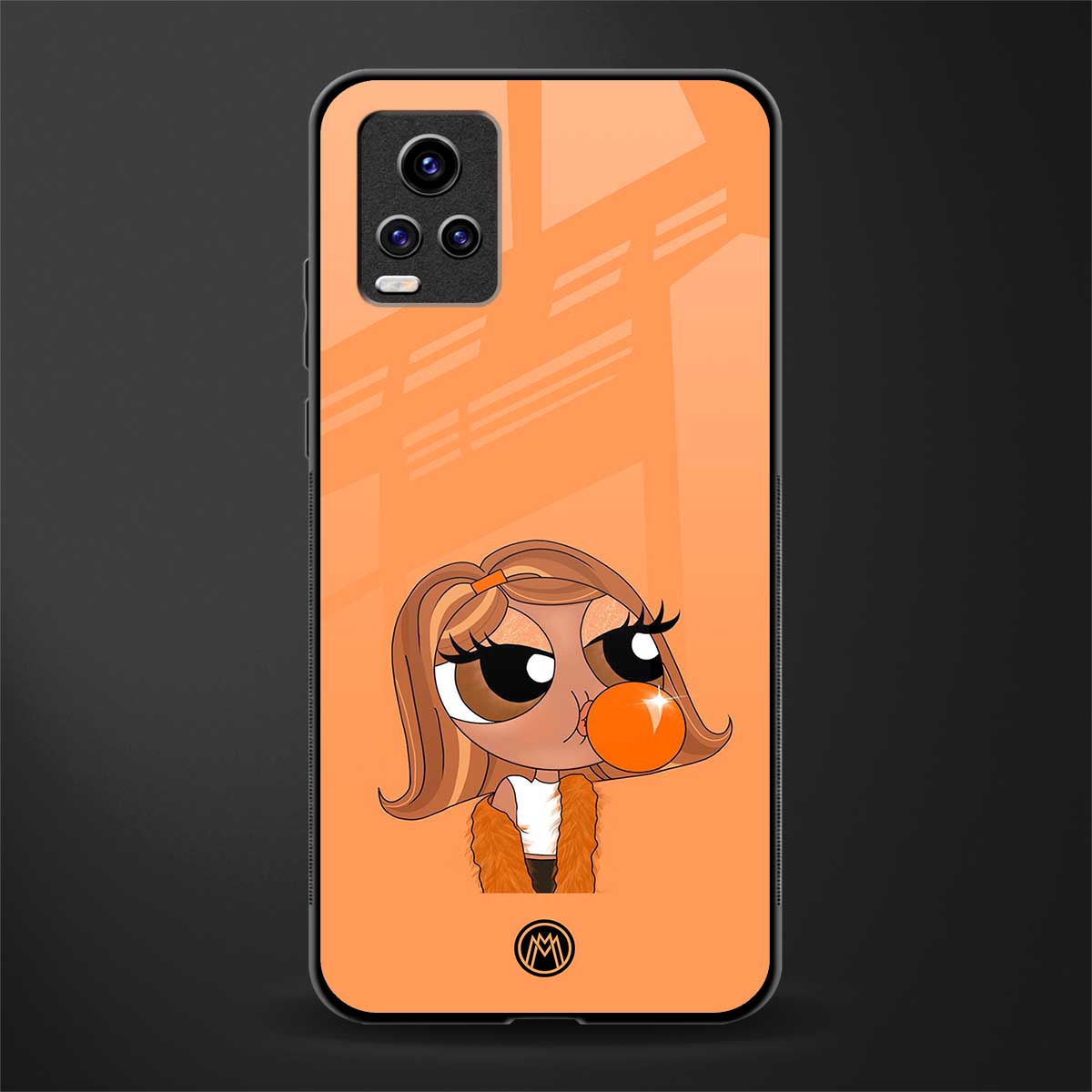 orange tote powerpuff girl back phone cover | glass case for vivo v21e 4g