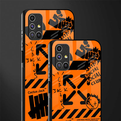orange travis scott x anti social social club glass case for samsung galaxy m51 image-2