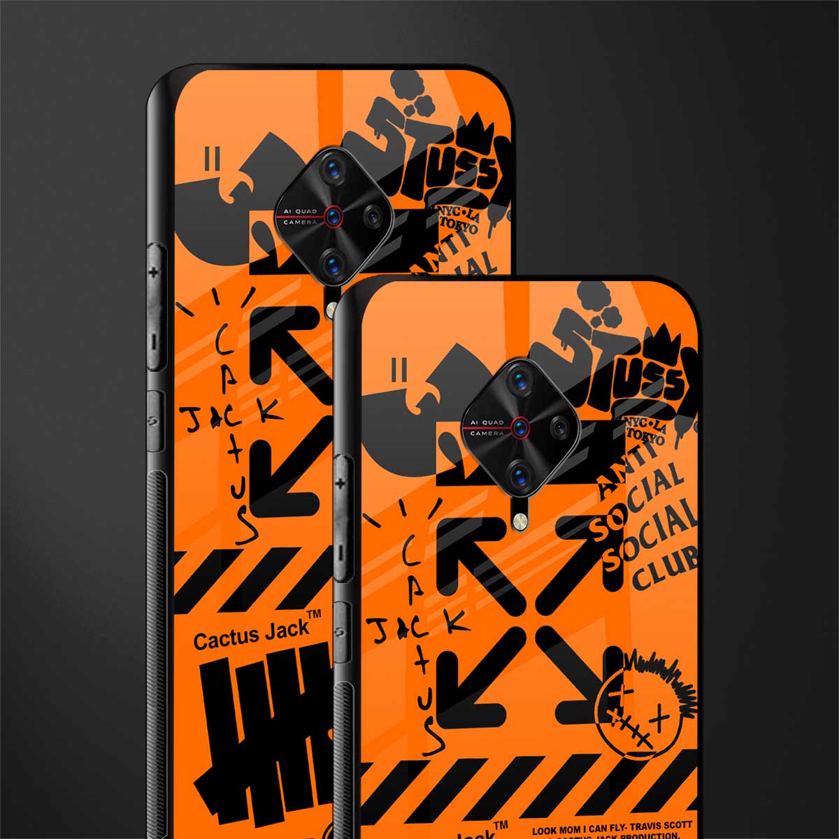 orange travis scott x anti social social club glass case for vivo s1 pro image-2