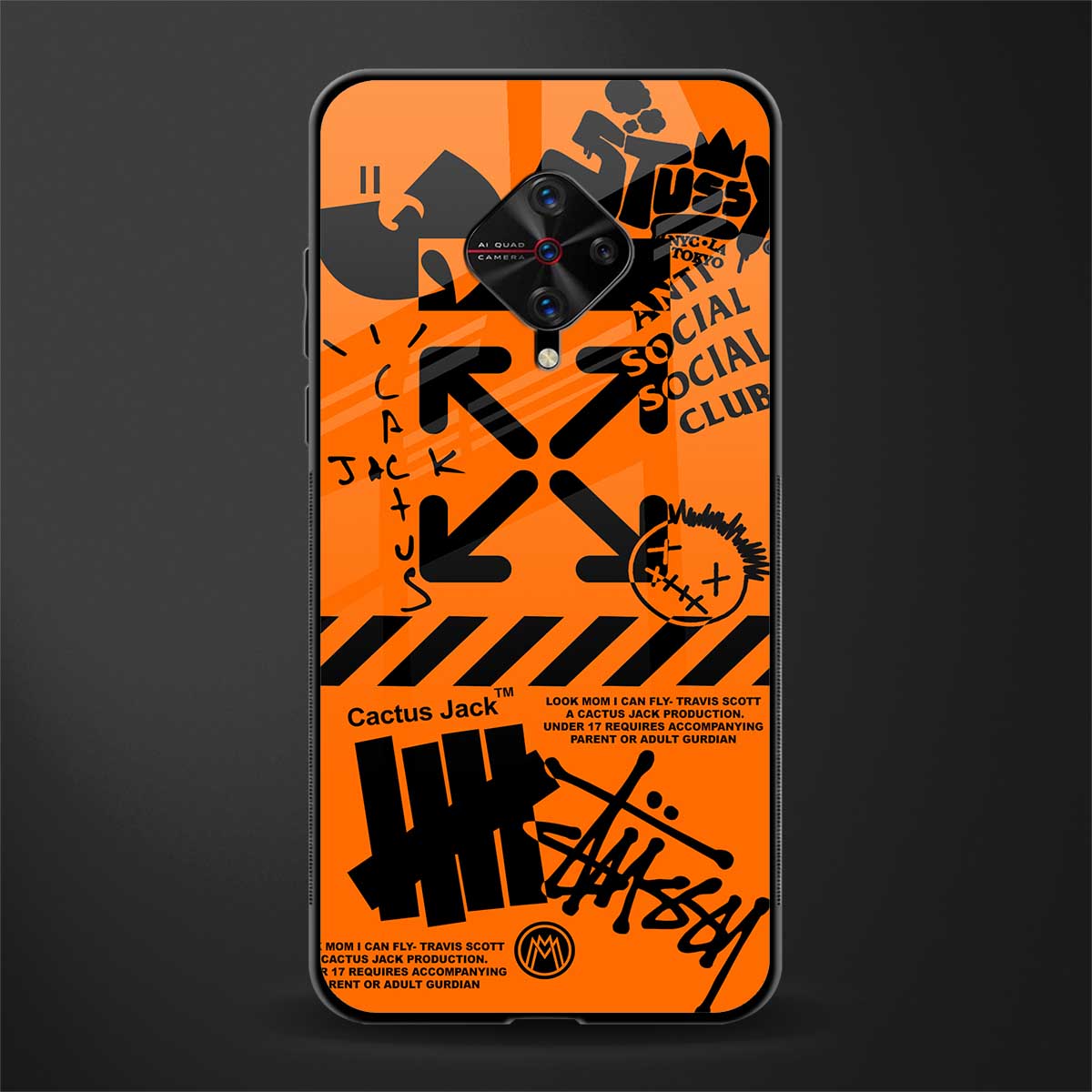 orange travis scott x anti social social club glass case for vivo s1 pro image