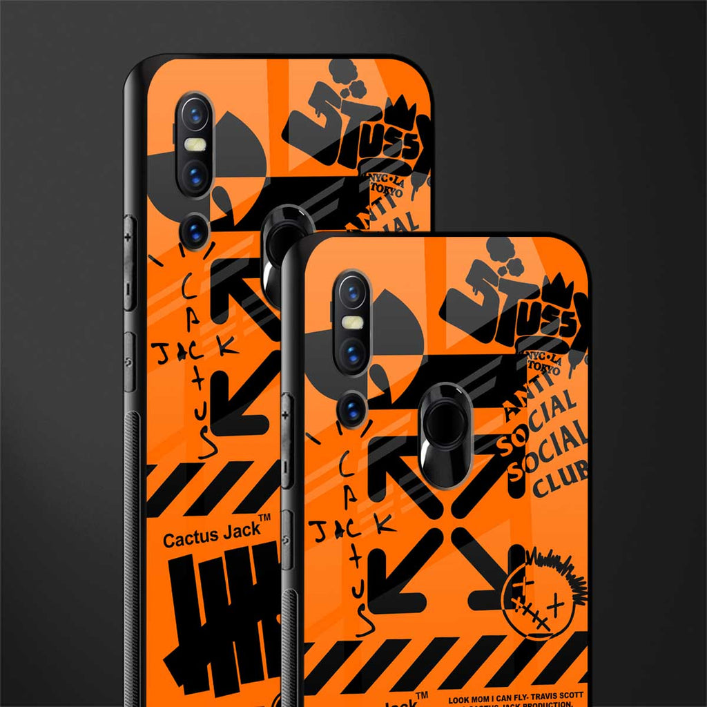 orange travis scott x anti social social club glass case for vivo v15 image-2