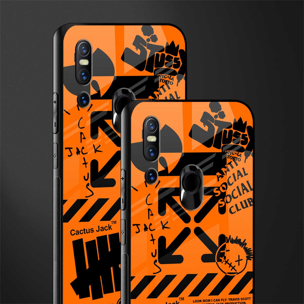 orange travis scott x anti social social club glass case for vivo v15 image-2