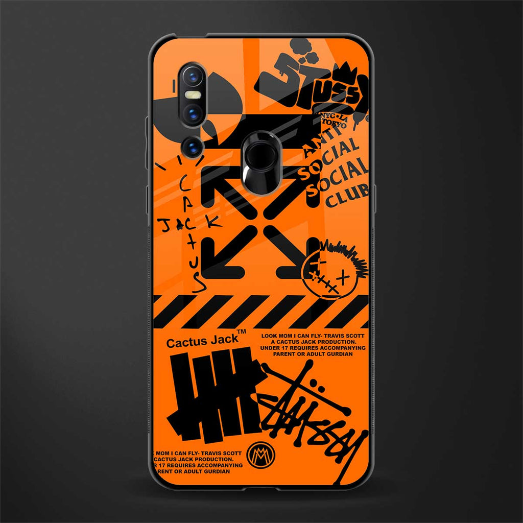 orange travis scott x anti social social club glass case for vivo v15 image