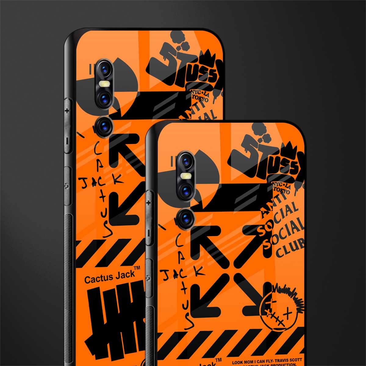 orange travis scott x anti social social club glass case for vivo v15 pro image-2