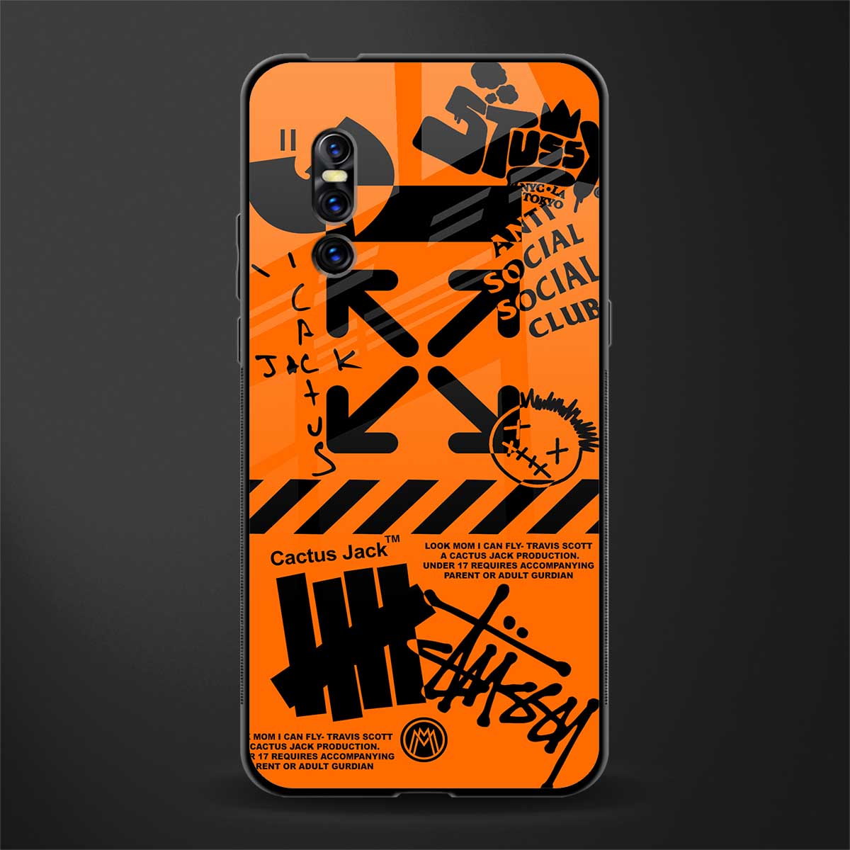 orange travis scott x anti social social club glass case for vivo v15 pro image