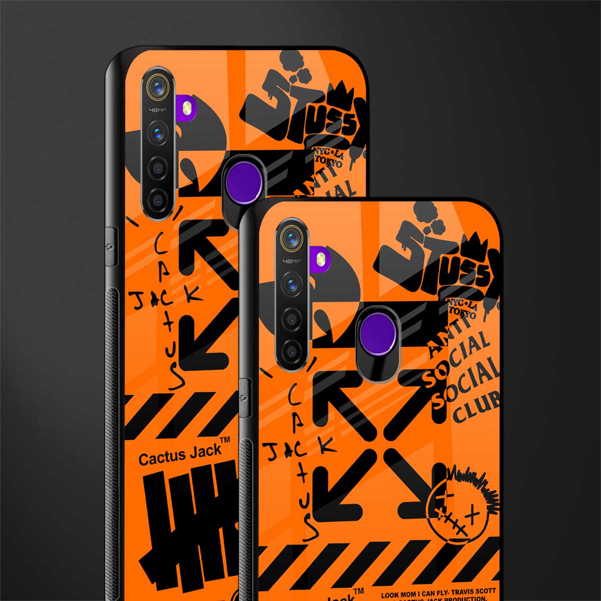orange travis scott x anti social social club glass case for realme 5 image-2