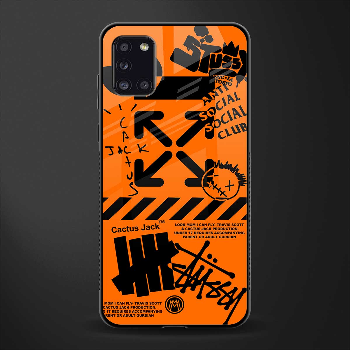 orange travis scott x anti social social club glass case for samsung galaxy a31 image