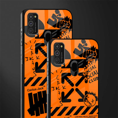 orange travis scott x anti social social club glass case for samsung galaxy m21 image-2