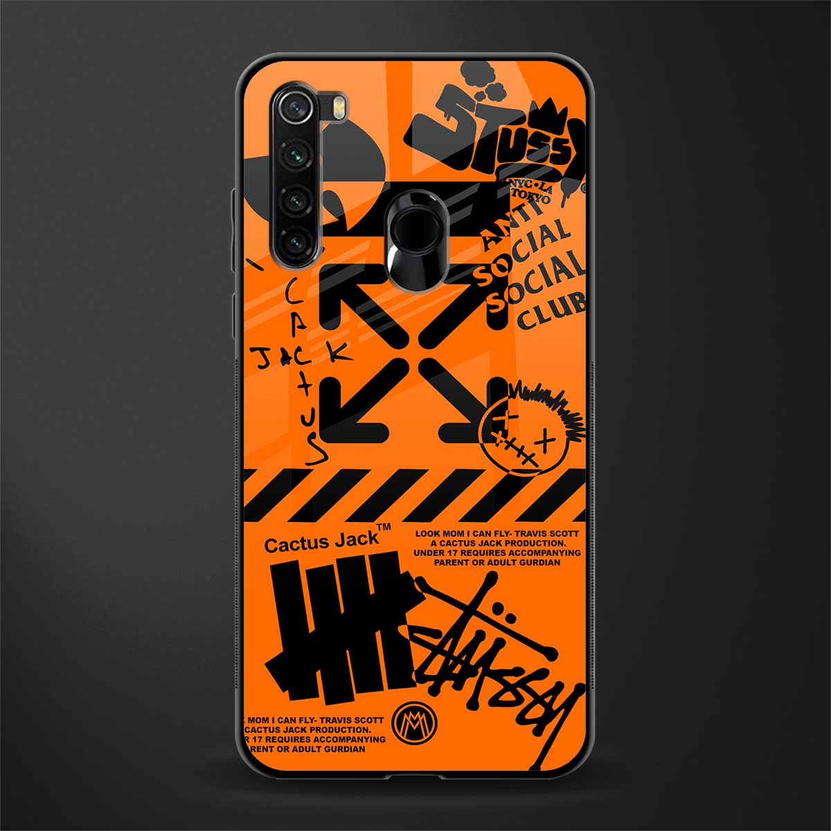 orange travis scott x anti social social club glass case for redmi note 8 image