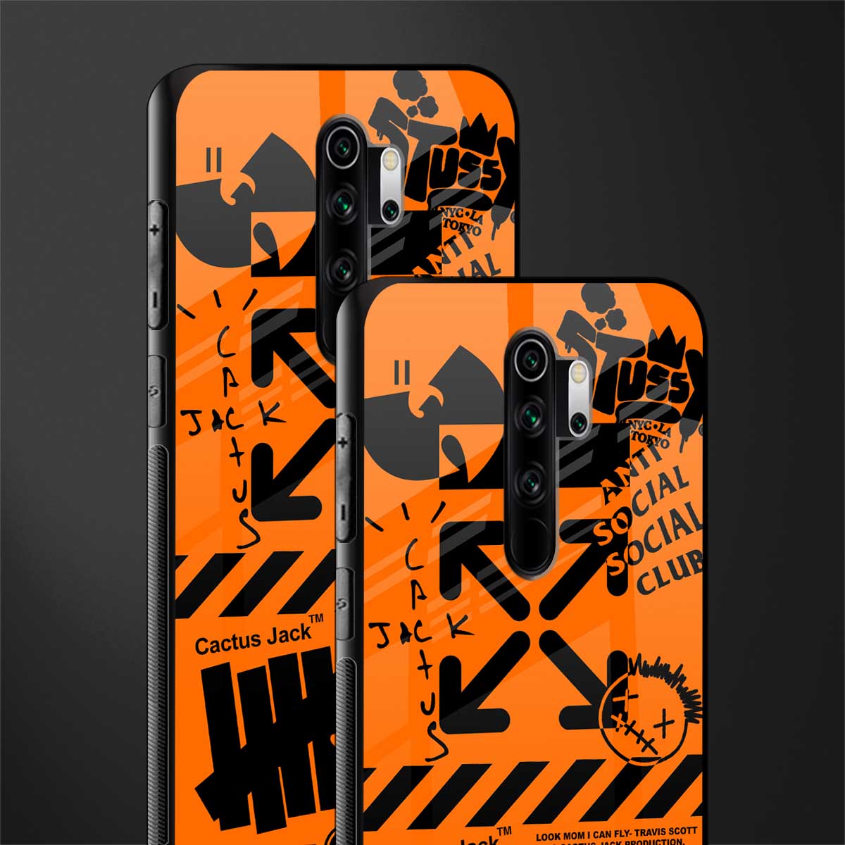 orange travis scott x anti social social club glass case for redmi note 8 pro image-2
