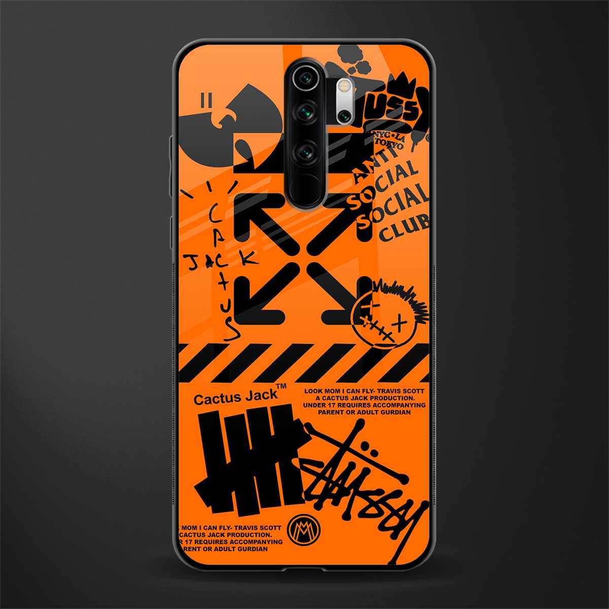 orange travis scott x anti social social club glass case for redmi note 8 pro image