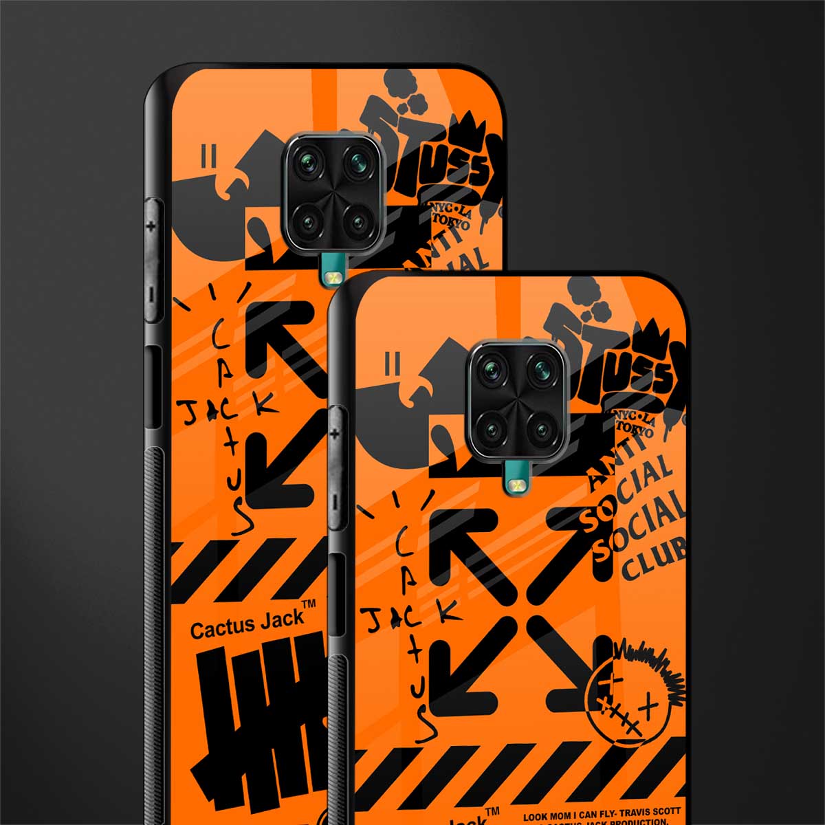 orange travis scott x anti social social club glass case for redmi note 9 pro image-2