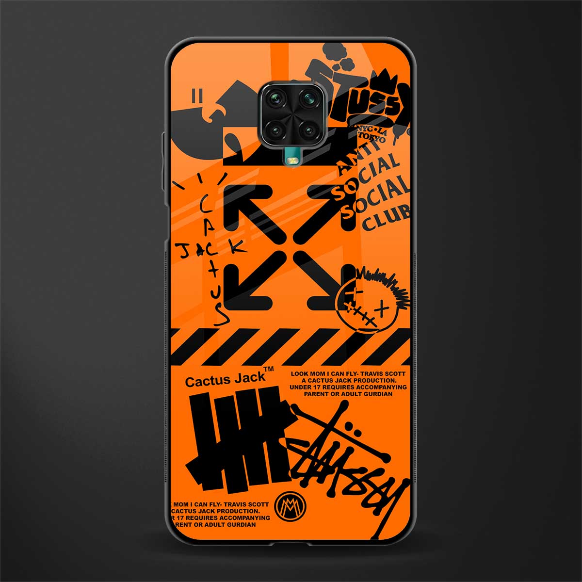 orange travis scott x anti social social club glass case for redmi note 9 pro max image