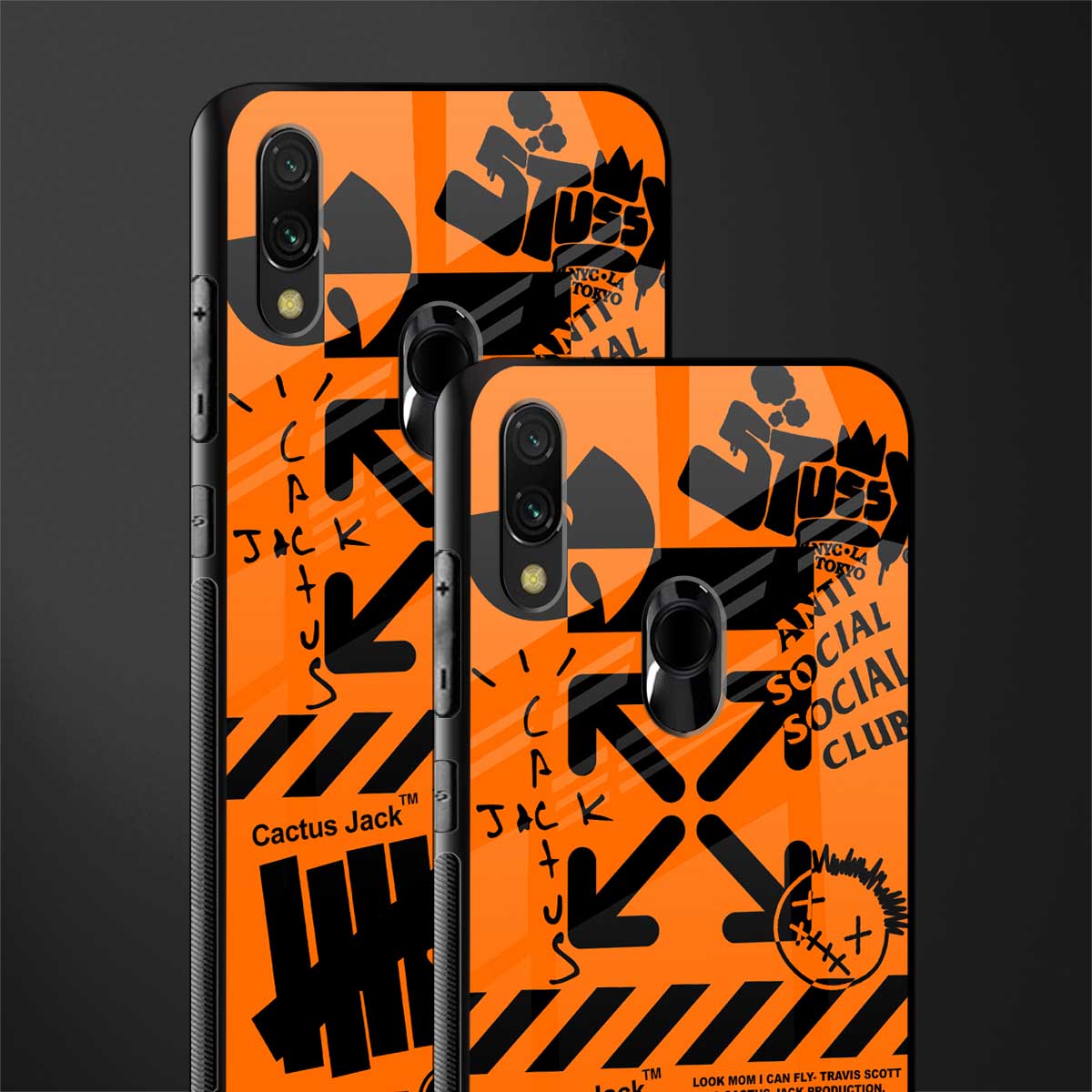 orange travis scott x anti social social club glass case for redmi note 7 image-2