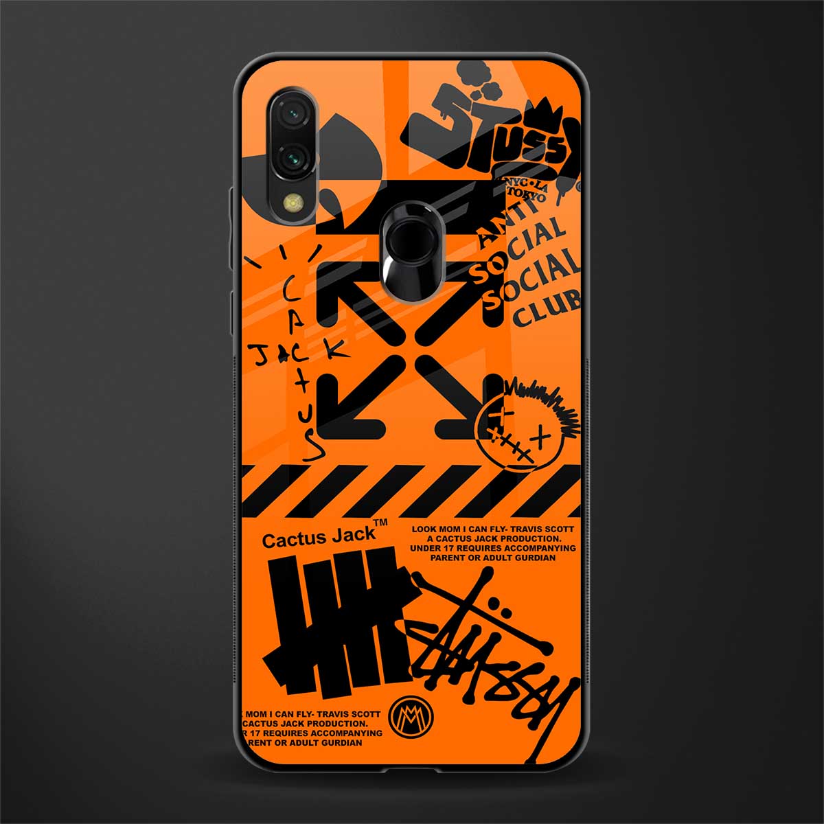 orange travis scott x anti social social club glass case for redmi note 7 pro image