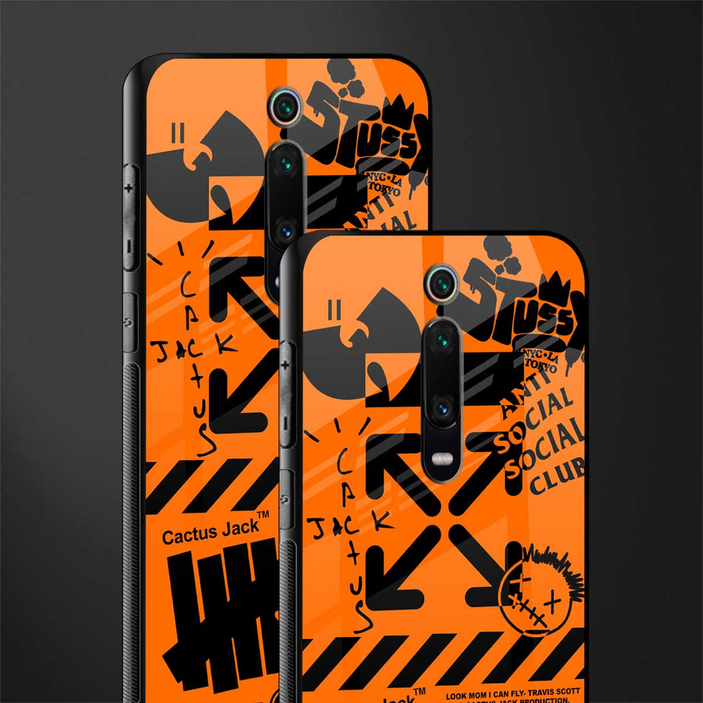 orange travis scott x anti social social club glass case for redmi k20 pro image-2