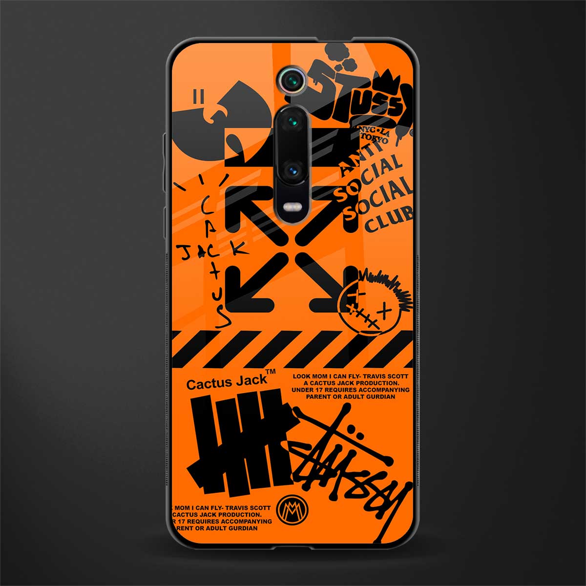orange travis scott x anti social social club glass case for redmi k20 image