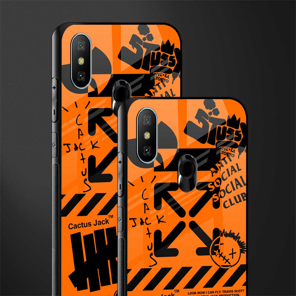 orange travis scott x anti social social club glass case for redmi 6 pro image-2