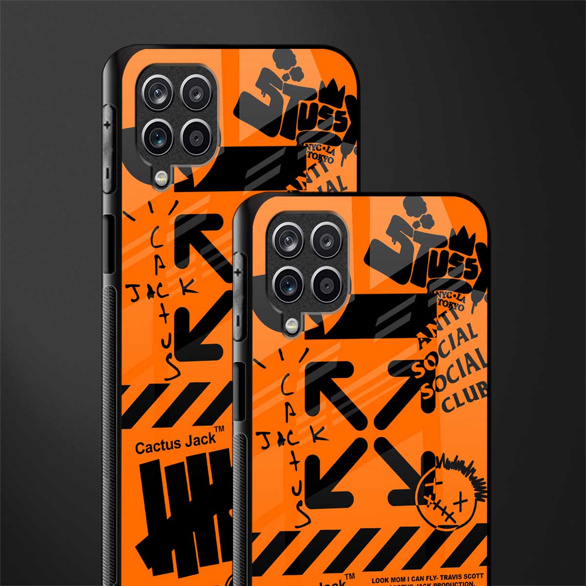 orange travis scott x anti social social club back phone cover | glass case for samsung galaxy a22 4g