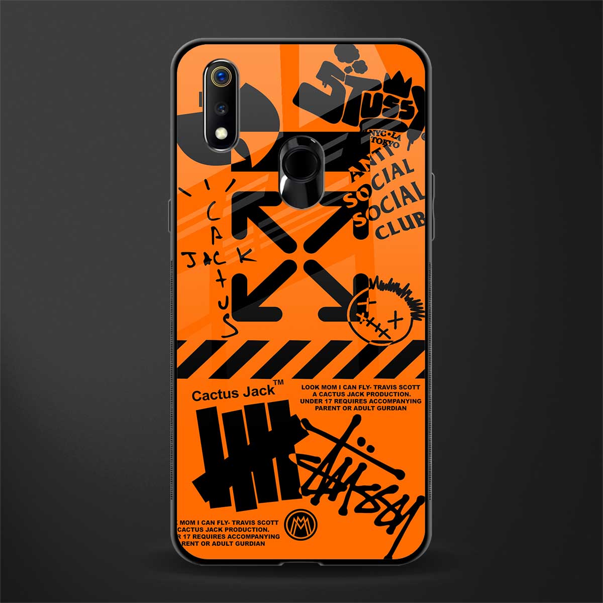 orange travis scott x anti social social club glass case for realme 3 pro image
