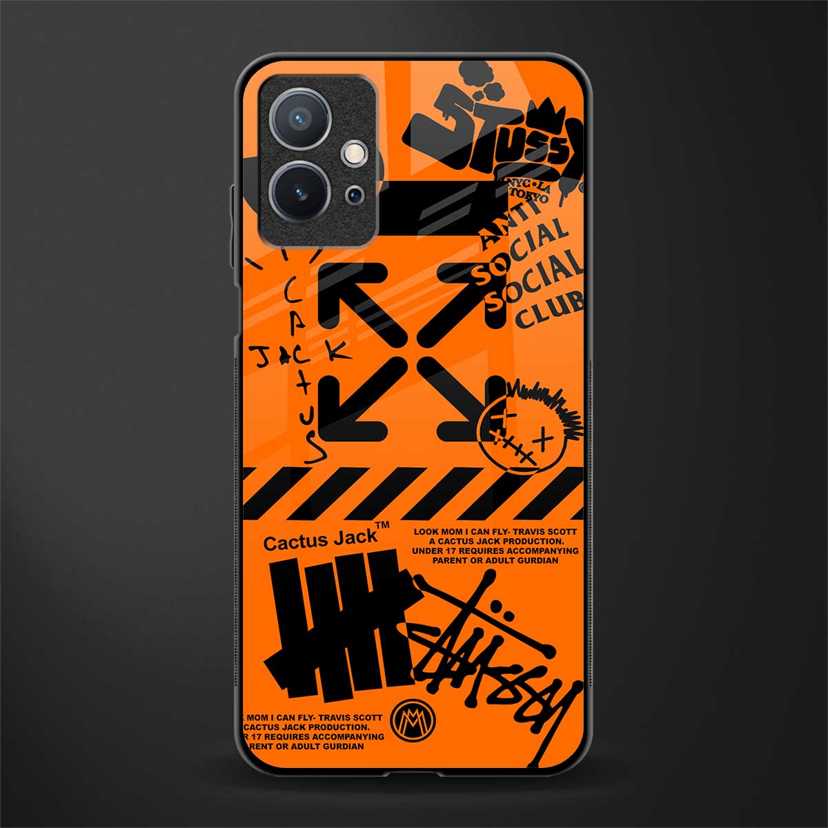 orange travis scott x anti social social club glass case for vivo t1 5g image