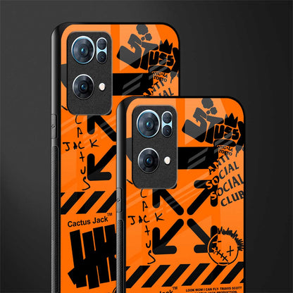 orange travis scott x anti social social club glass case for oppo reno7 pro 5g image-2