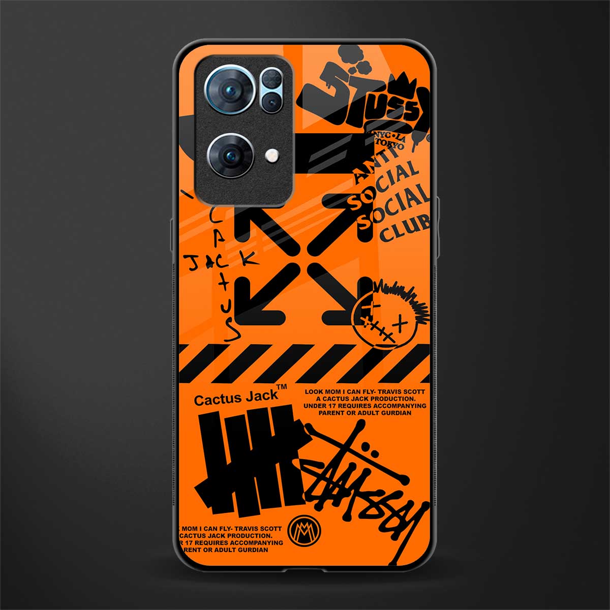 orange travis scott x anti social social club glass case for oppo reno7 pro 5g image