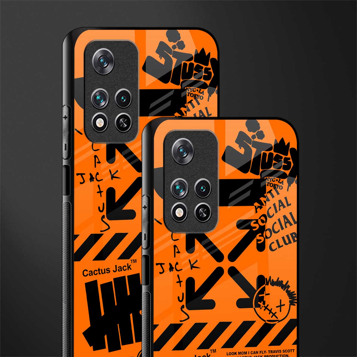 orange travis scott x anti social social club glass case for poco m4 pro 5g image-2