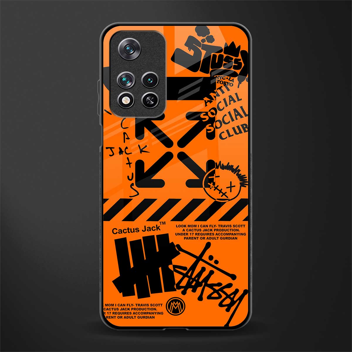 orange travis scott x anti social social club glass case for xiaomi 11i 5g image