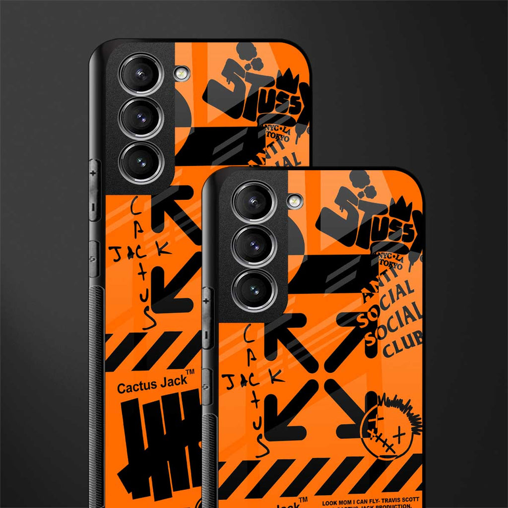 orange travis scott x anti social social club glass case for samsung galaxy s21 plus image-2